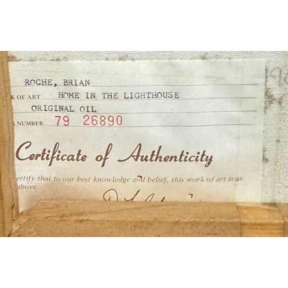 Vtg Home in the Lighthouse by Brian Roche Oil Painting Signed w/ COA 17" X 15" - Picture 7 of 8